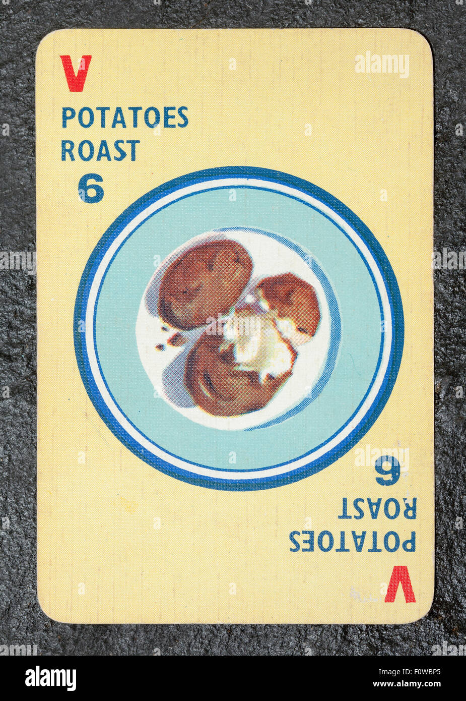 Roast Potatoes Playing Card from a vintage pack of Menuette Stock Photo