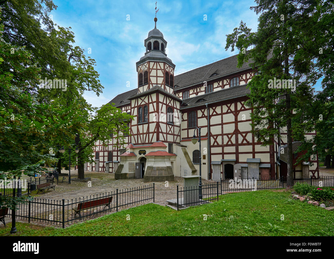 outside view of wooden Protestant Church of Peace in Jawor, UNESCO World Cultural Heritage, Lower Silesia, Poland Stock Photo