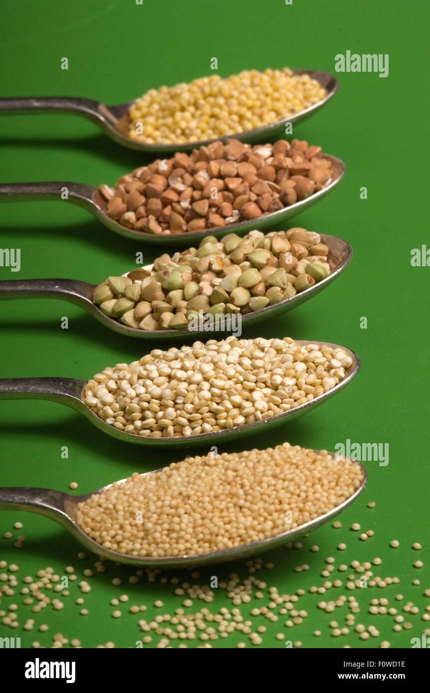 A selection of edible grains including,top to bottom,millet,roast ...