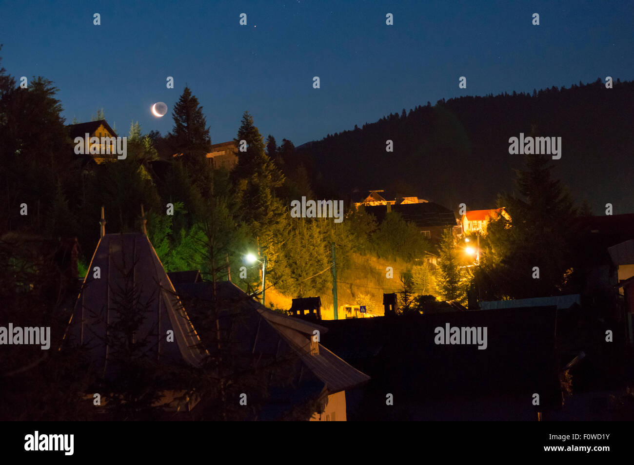 View of Azuga mountain resort by night Stock Photo - Alamy