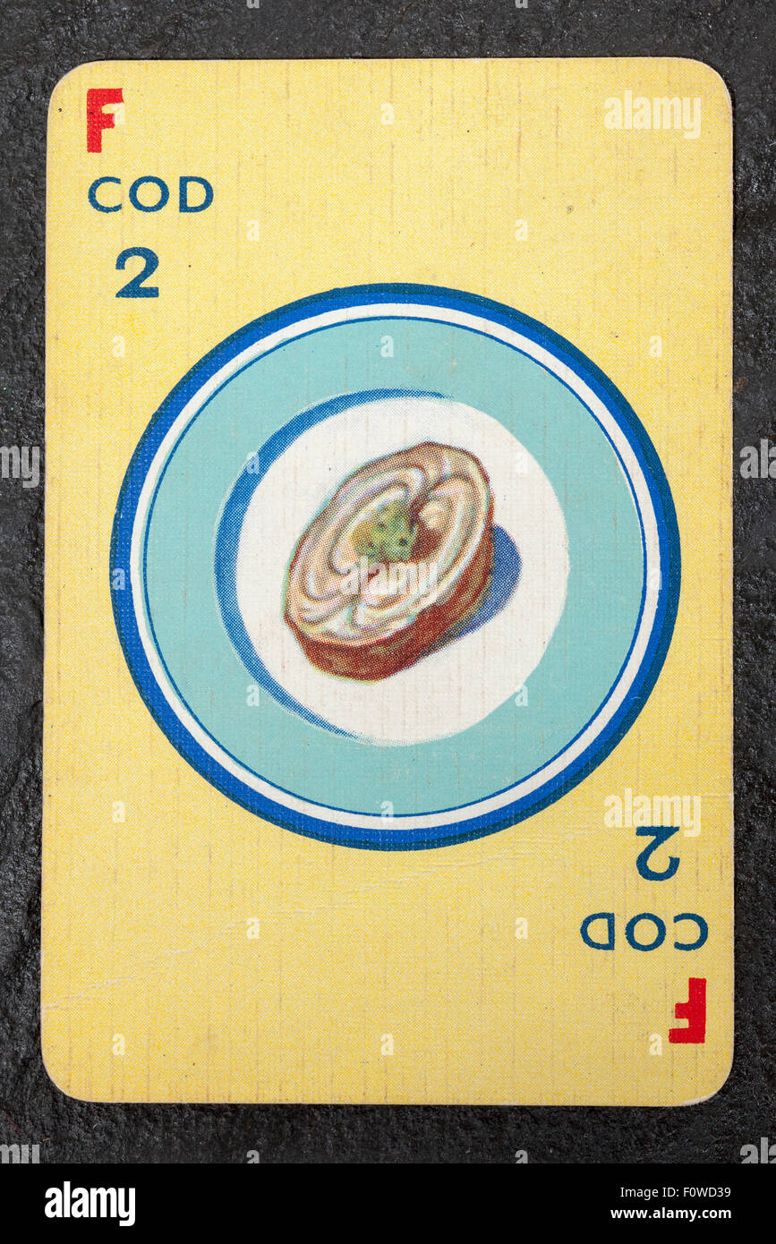 Cod Fish Playing Card from a vintage pack of Menuette Stock Photo