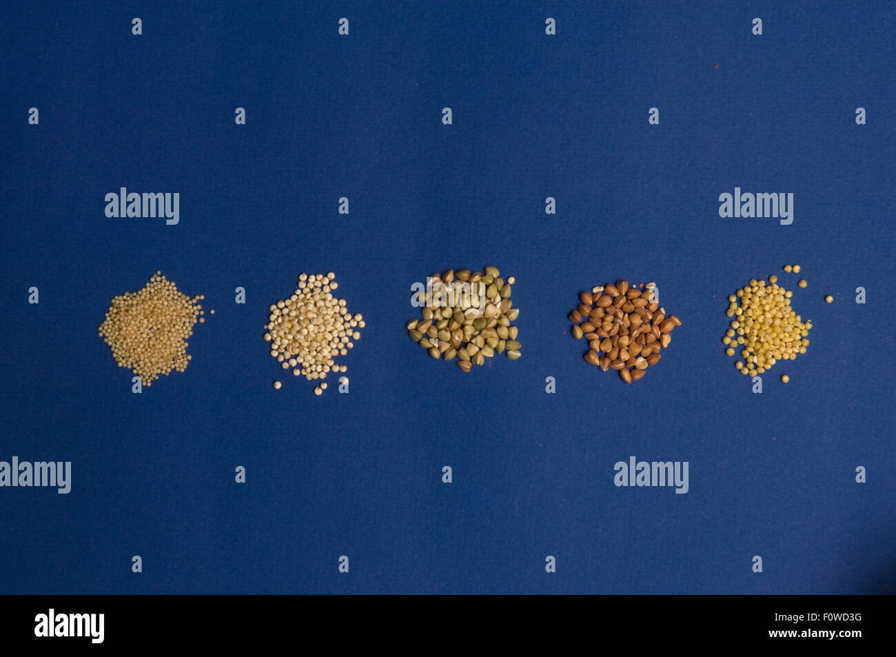 A selection of edible grains including L/R millet,roast buckwheat