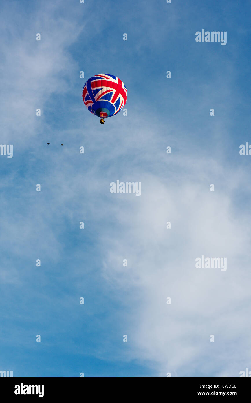 Hot air balloon in flight with Union Jack Stock Photo Alamy