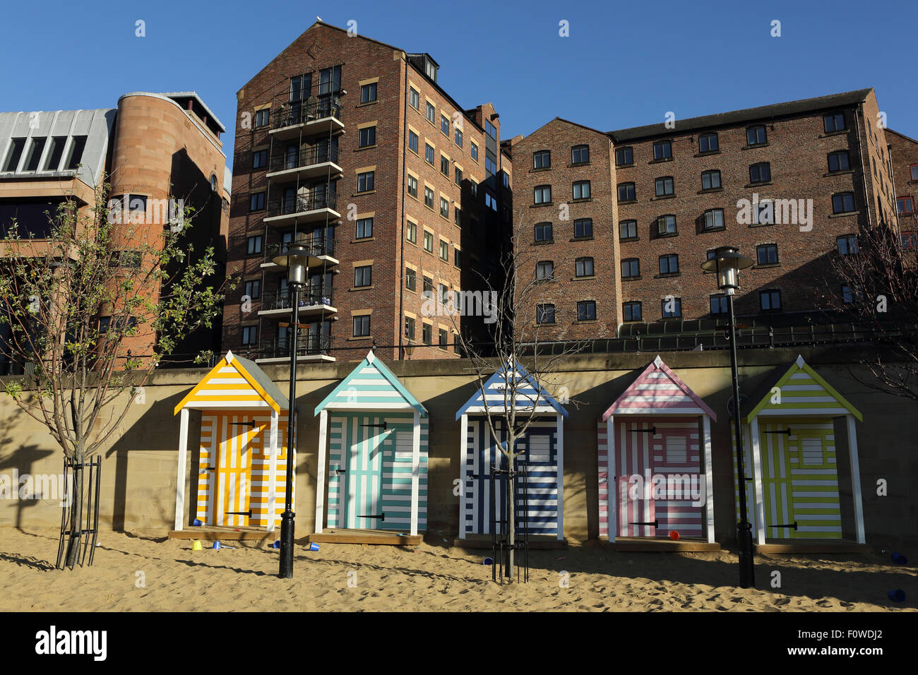The Quayside Seaside in Newcastle-upon-Tyne, England. The area is a man-made beach. Stock Photo