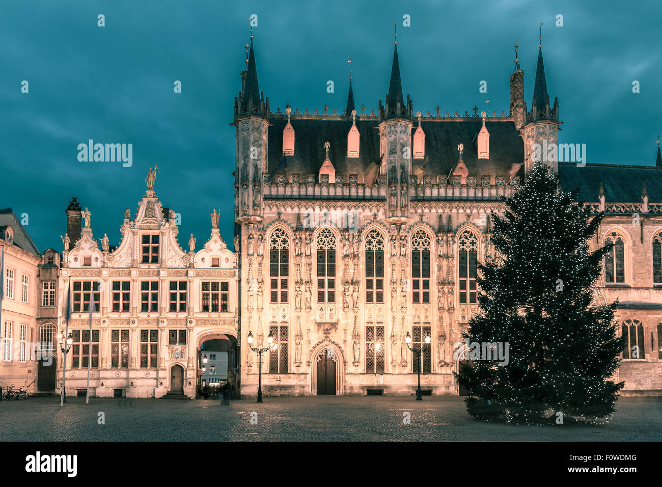 Picturesque Christmas Burg Square in Bruges Stock Photo