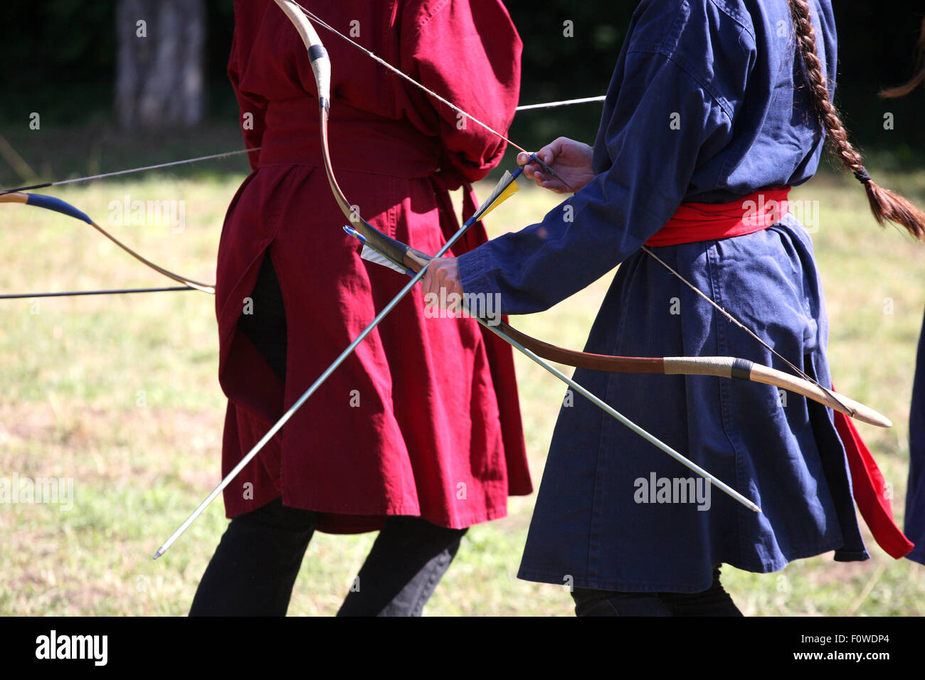 Female archers on a medieval fighting event Stock Photo