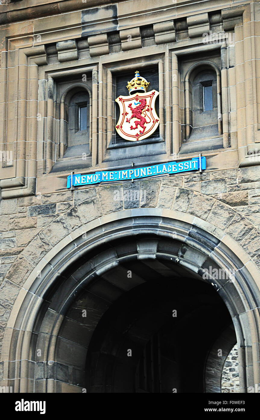 Edinburgh castle. The Latin phrase, 'nemo me impune lacessit' over the main entrance means 'No one attacks me with impunity' Stock Photo