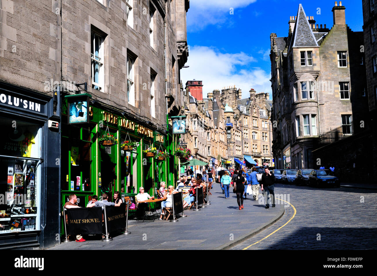 High street in Edinburgh a market street with shops, restaurants