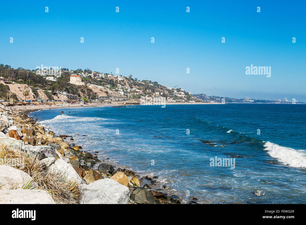 Shore in Malibu. Sunny day at the pacific ocean Stock Photo