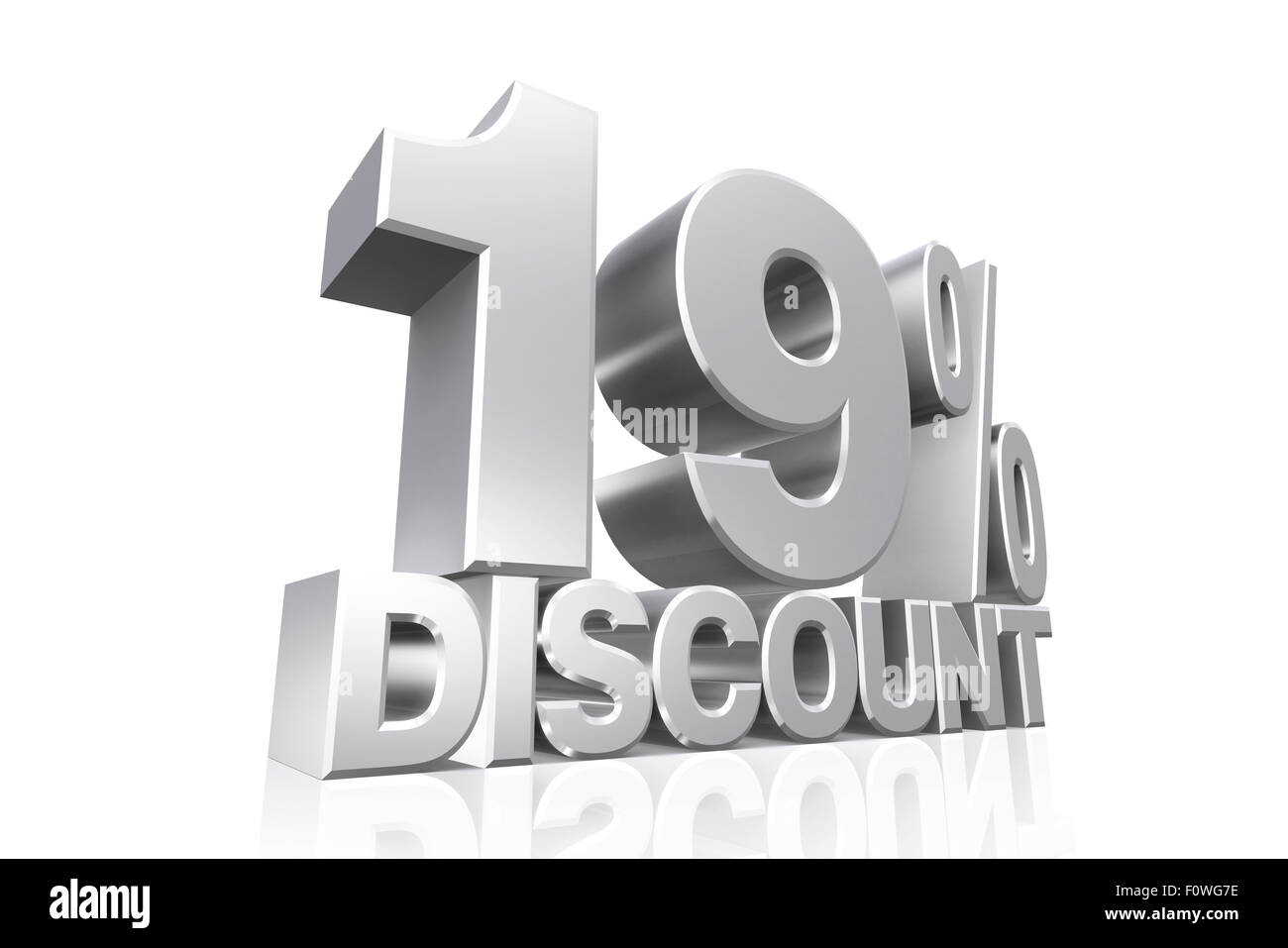 3D render silver text 19 percent discount on white background with ...