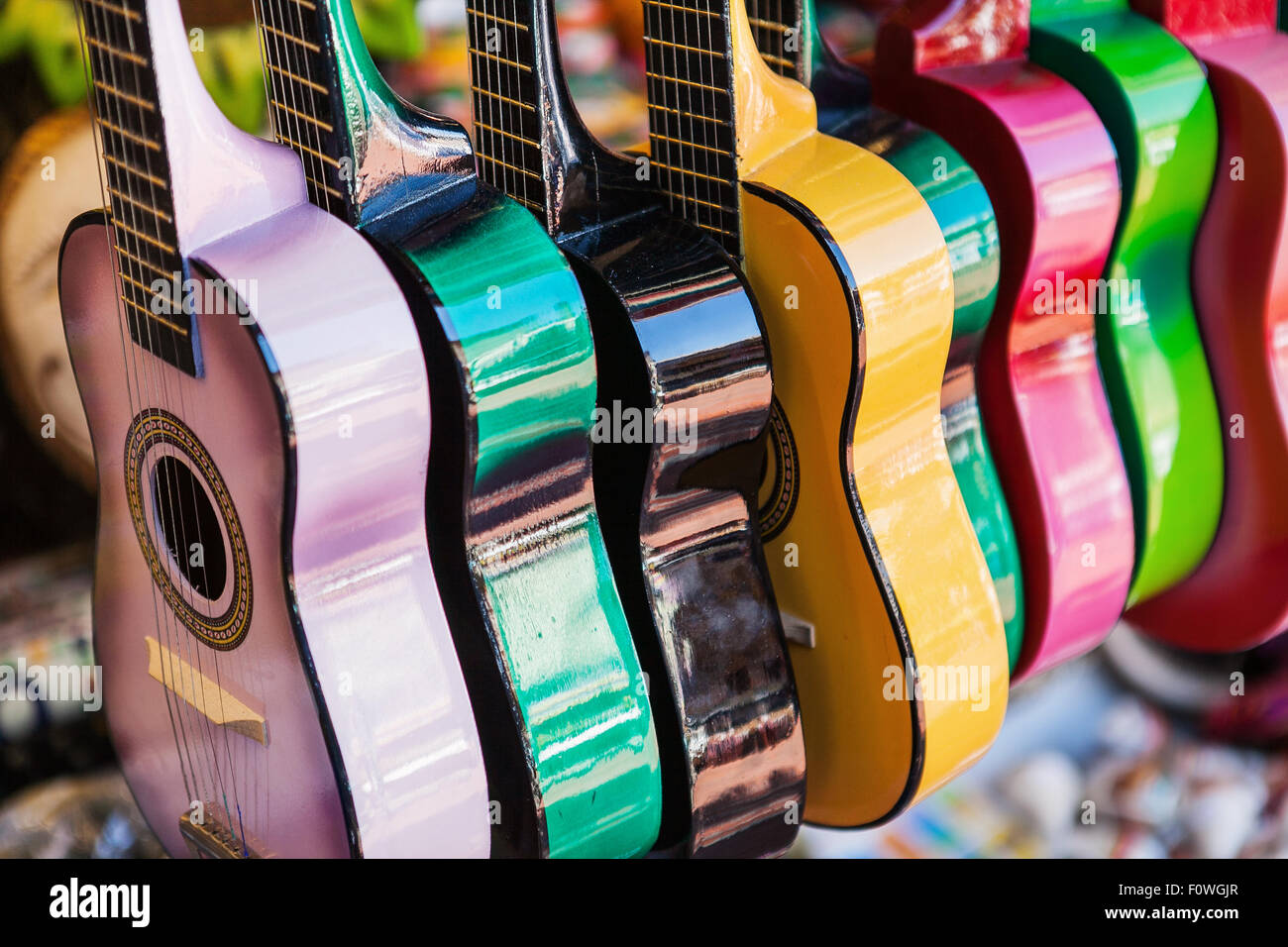 Background of colorful mexican guitars Stock Photo Alamy