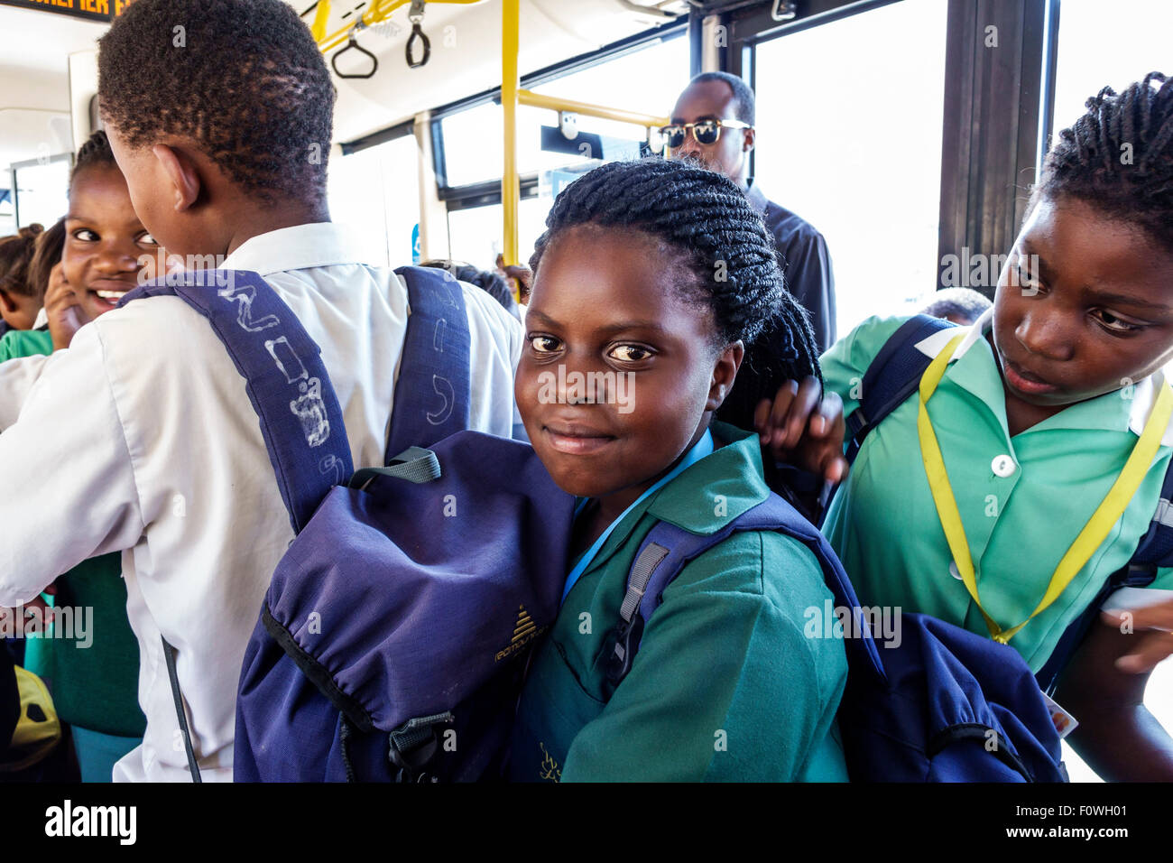 Cape Town South Africa,African,MyCiTi bus,public transportation,Black Blacks African Africans ethnic minority,Afro American,boy,student students educa Stock Photo