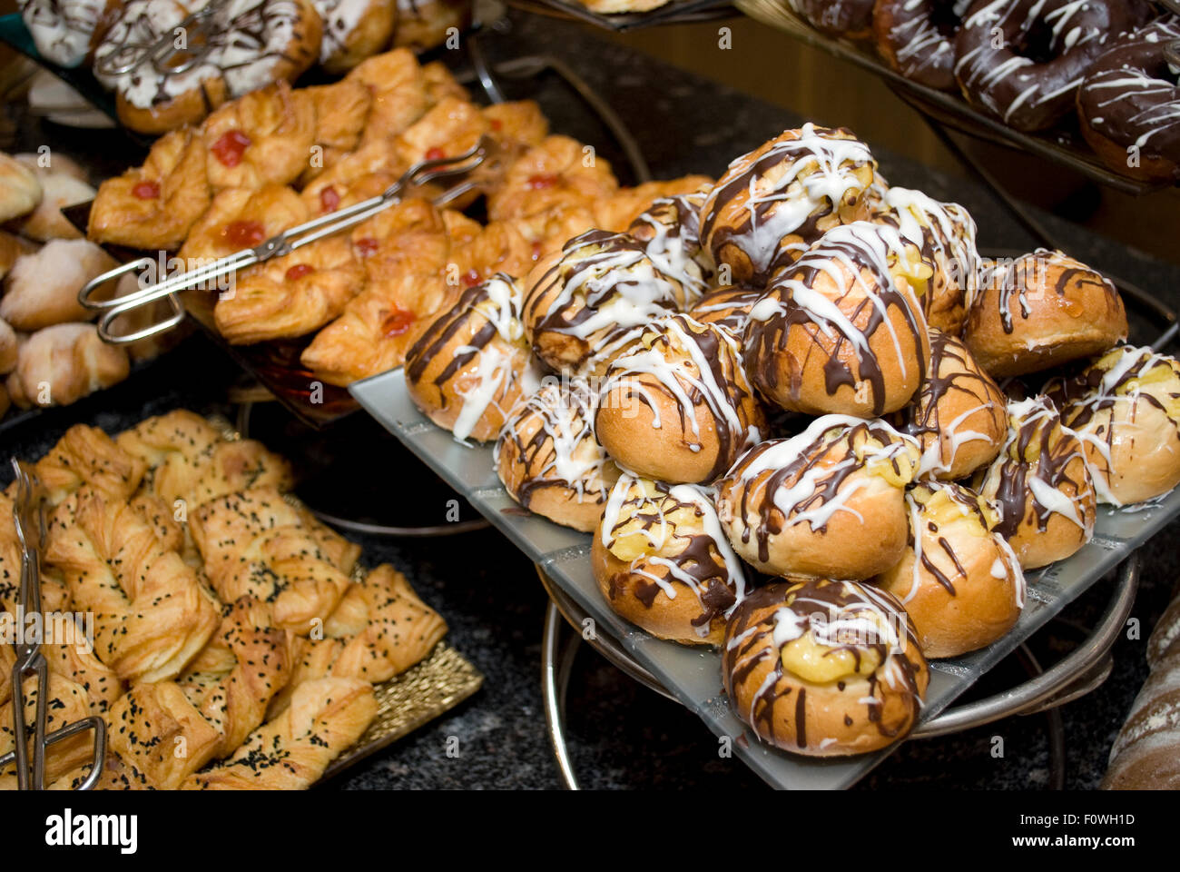 Breakfast pastries on a cruise ship on the Nile River, Egypt. Stock Photo
