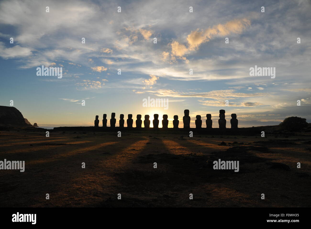 Sunrise at Easter Island, Rapa Nui, Isla de Pascua Stock Photo