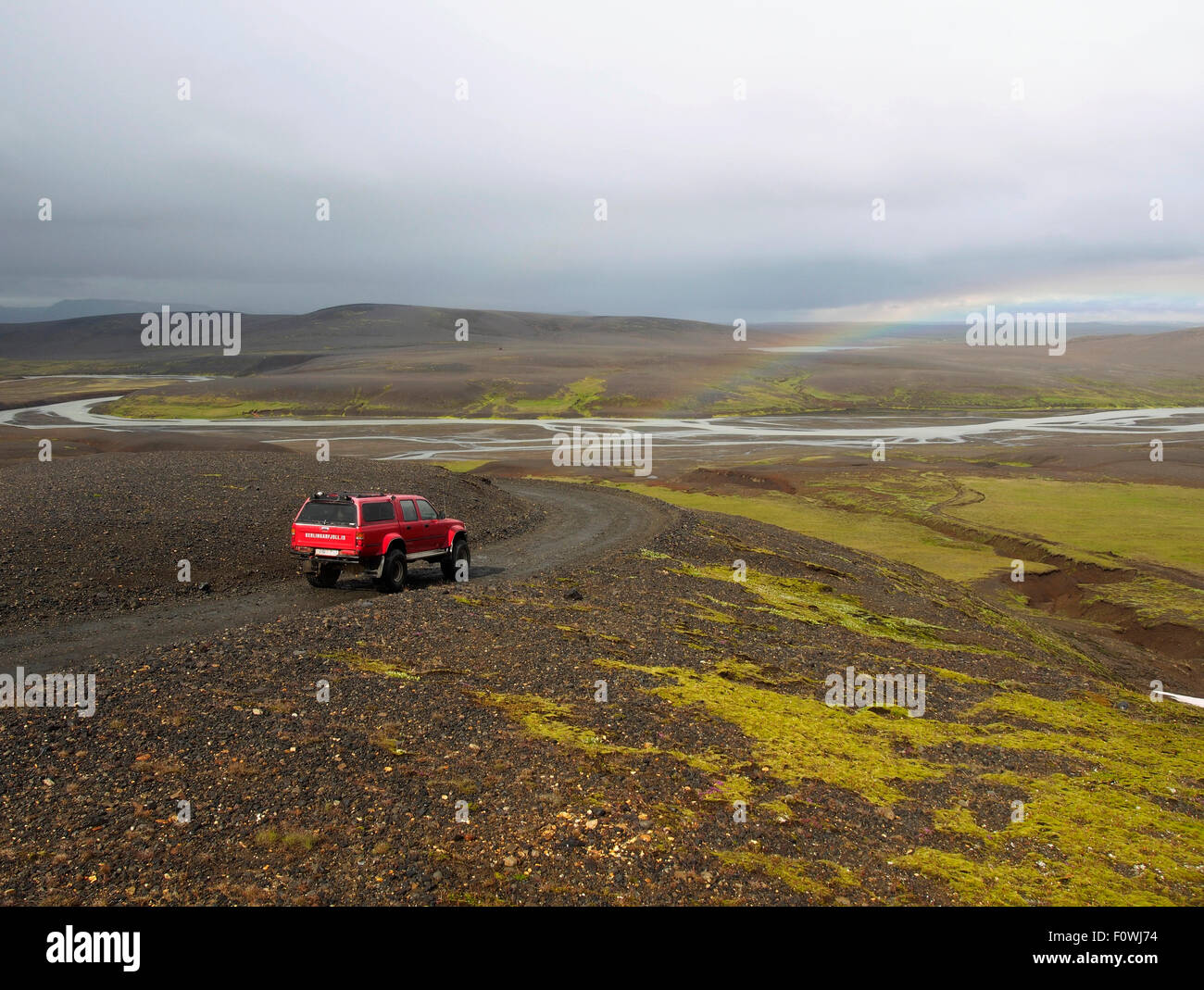red jeep, Kerlingarfjöll, Iceland Stock Photo