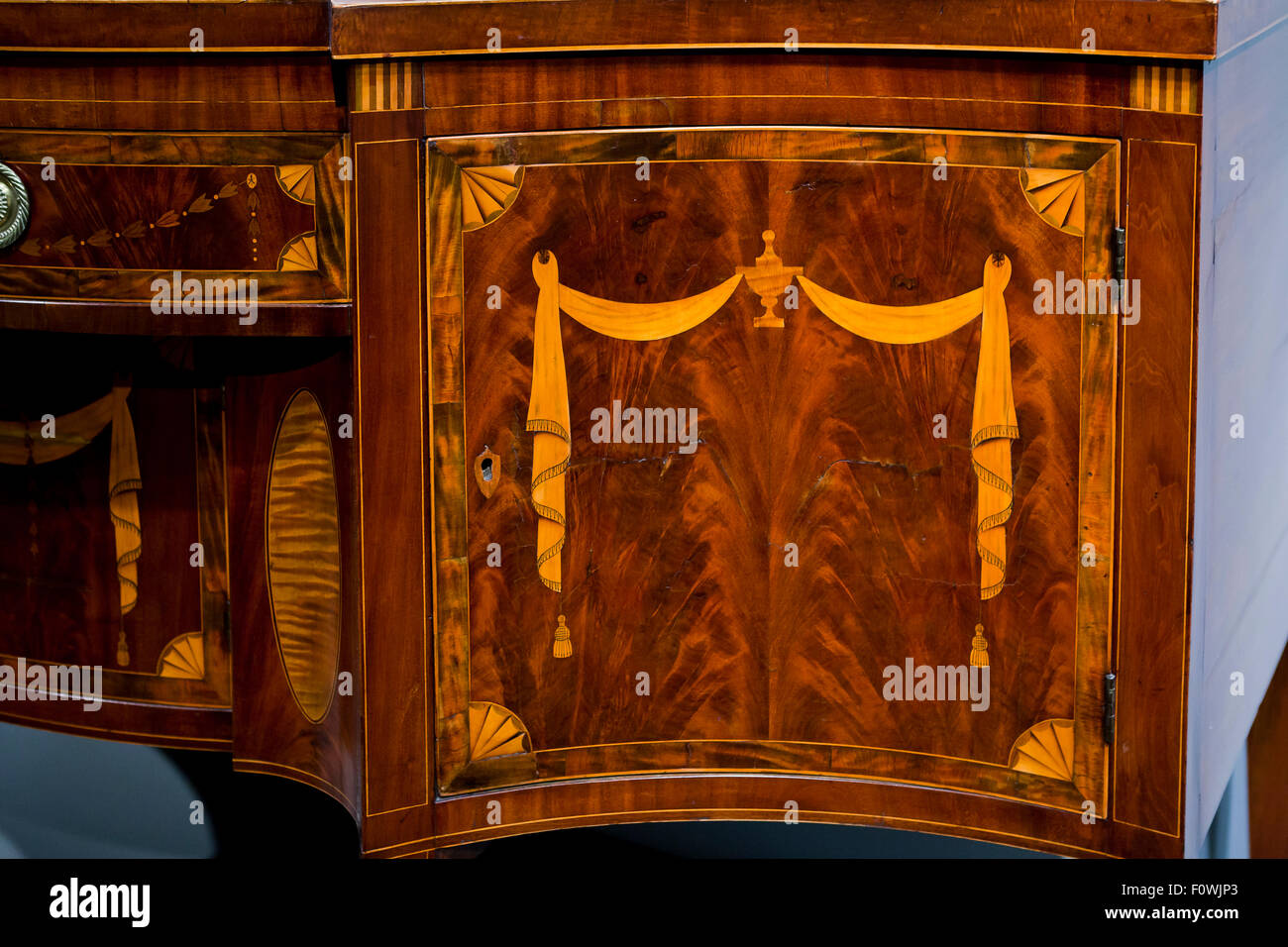 Antique Sideboard with Mahogany and satinwood inlay, circa 1793 ( Antique handmade American wood furniture) Stock Photo