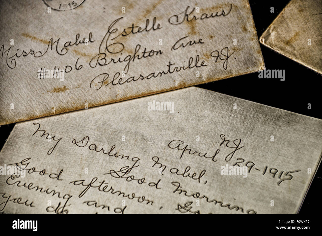 Close up shot of hundred year old love letter Stock Photo