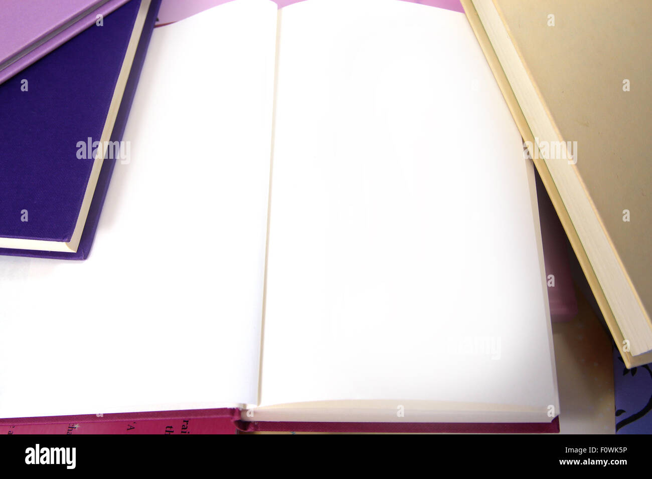 Book background with open blank pages for copy text. Stock Photo