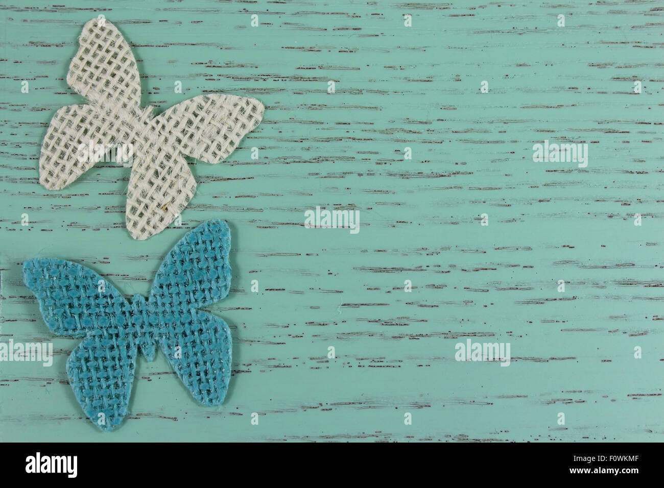 Butterfly background on duck egg wooden background Stock Photo