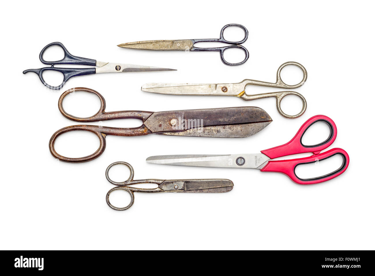 Group of various scissors isolated on white background Stock Photo