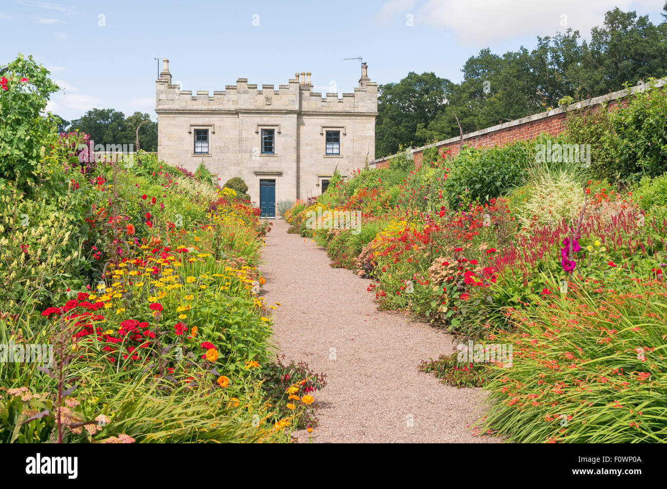 Flower border within the walled garden of Floors Castle, Kelso, Scottish Borders, Scotland, UK Stock Photo