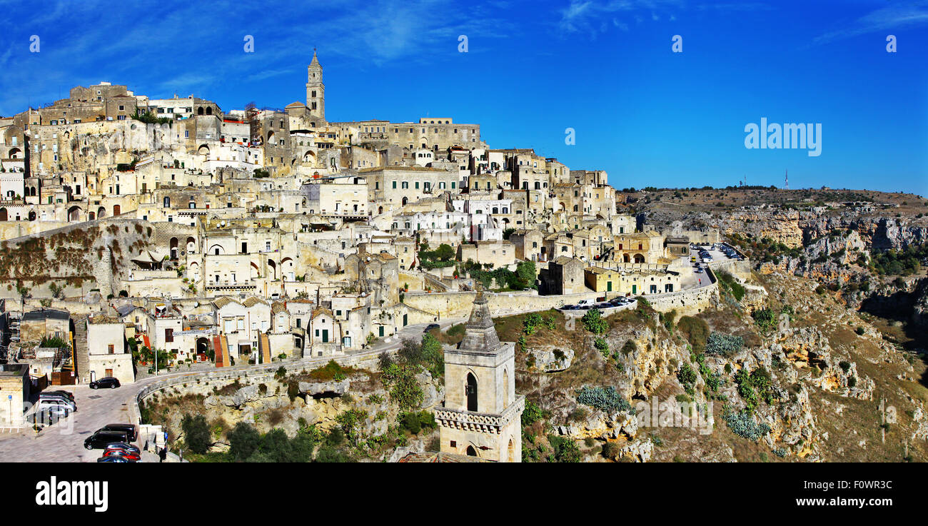 Impressive ancient cave city Matera in Basilicata, Italy, UNESCO site Stock Photo