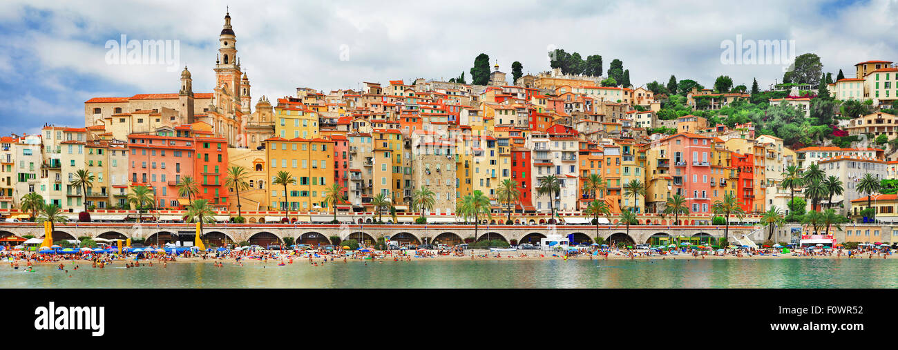 panorama of beautiful colorful Menton - south of France Stock Photo