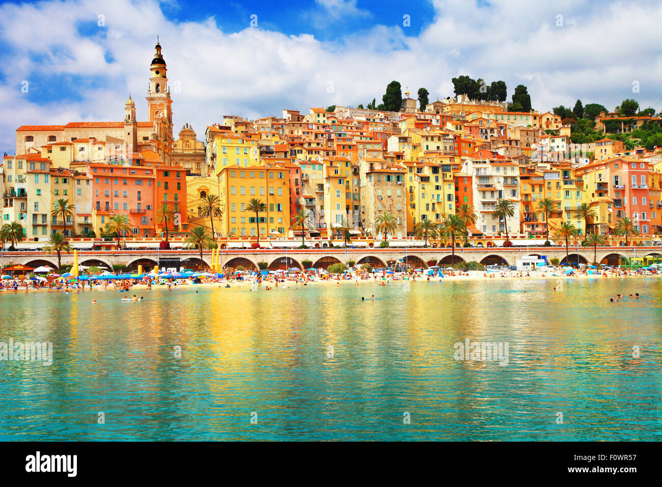 colorful Menton - beautiful town in south of France Stock Photo