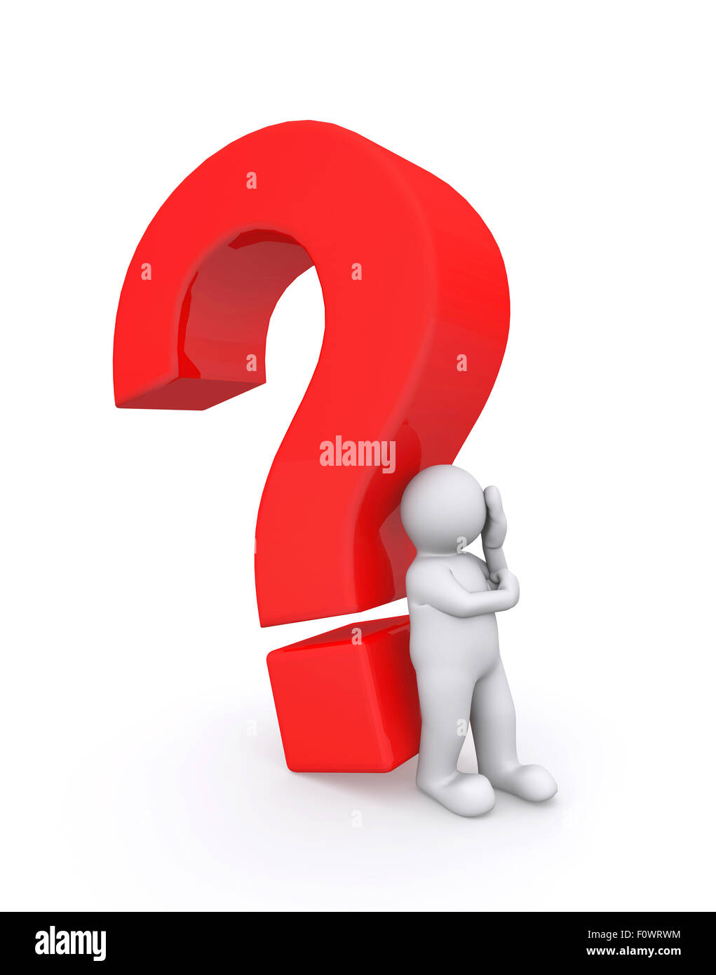 White man with red question mark isolated on white with clipping path ...
