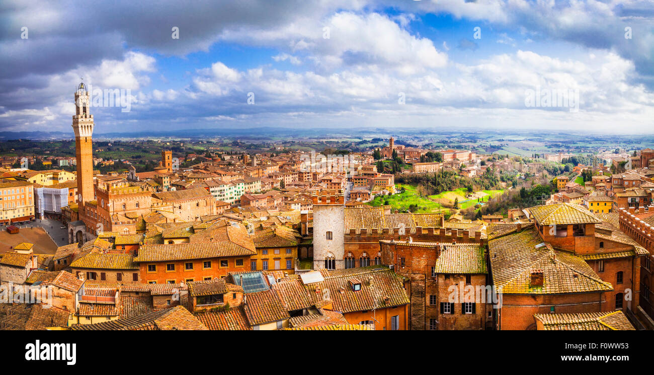 Panoramic view of medieval Siena town, Toscany, Italy Stock Photo