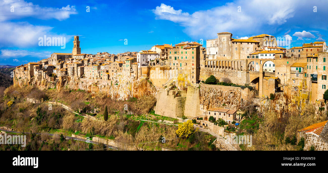 Impressive Pitigilano - medieval town in tufa rocks in Tuscany, Italy Stock Photo