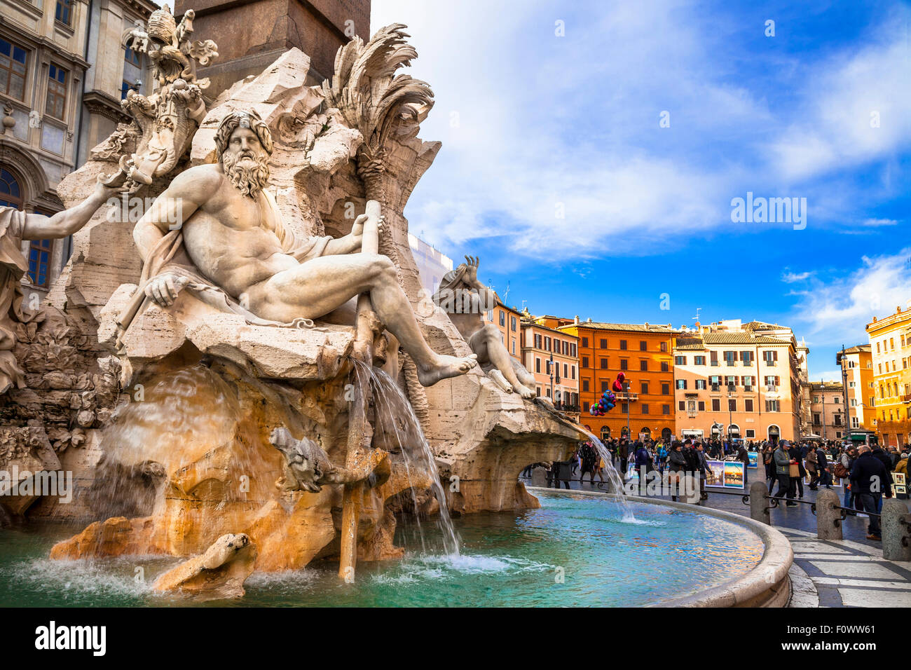 Amazing masterpiece of Bernini - fountain in piazza Navona, Rome Stock Photo