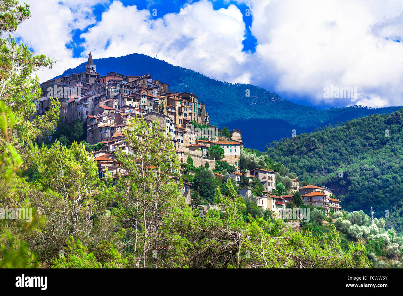 Beautiful mountain village Apricale in Liguria, Italy Stock Photo