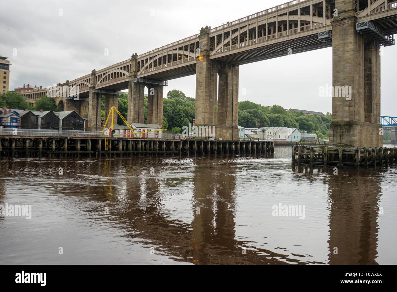 The High Level Bridge.  Bus and rail bridge that spans the River Tyne between Newcastle Upon Tyne & Gateshead. Stock Photo