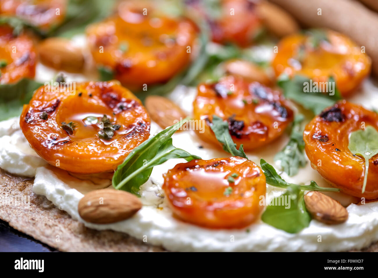 Grilled apricots and cream cheese sandwich Stock Photo