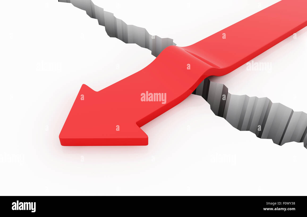 Red arrow cross over crack hole, business concept Stock Photo - Alamy
