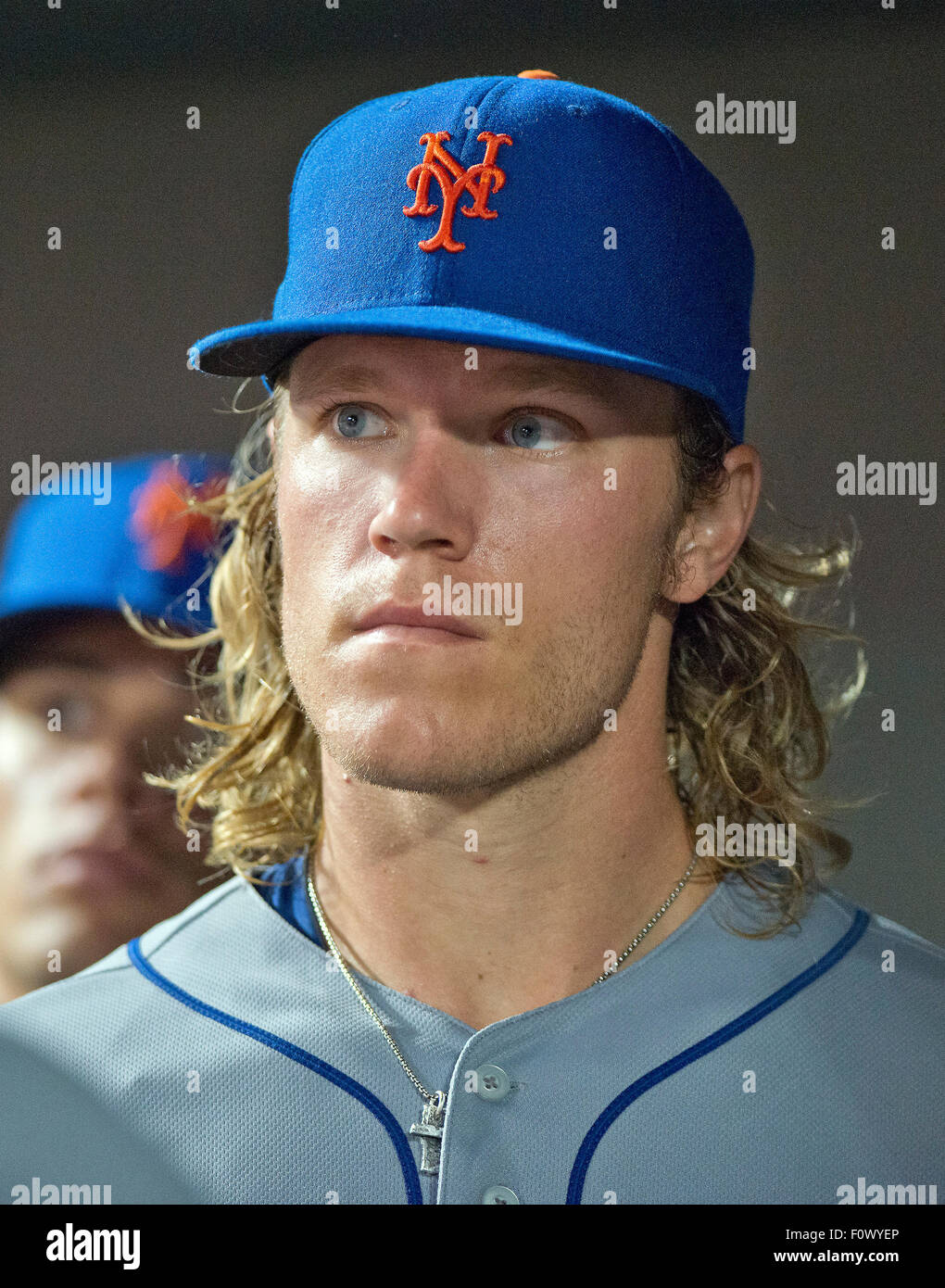 New York Mets starting pitcher Noah Syndergaard (34) after being taken