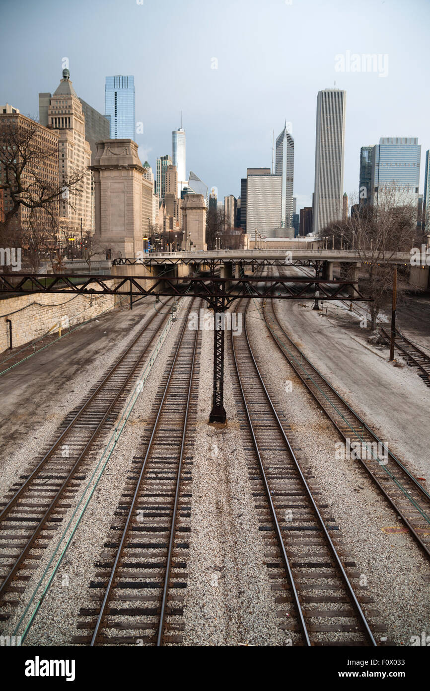 Winter won't let go in the transit area of Chicago Stock Photo