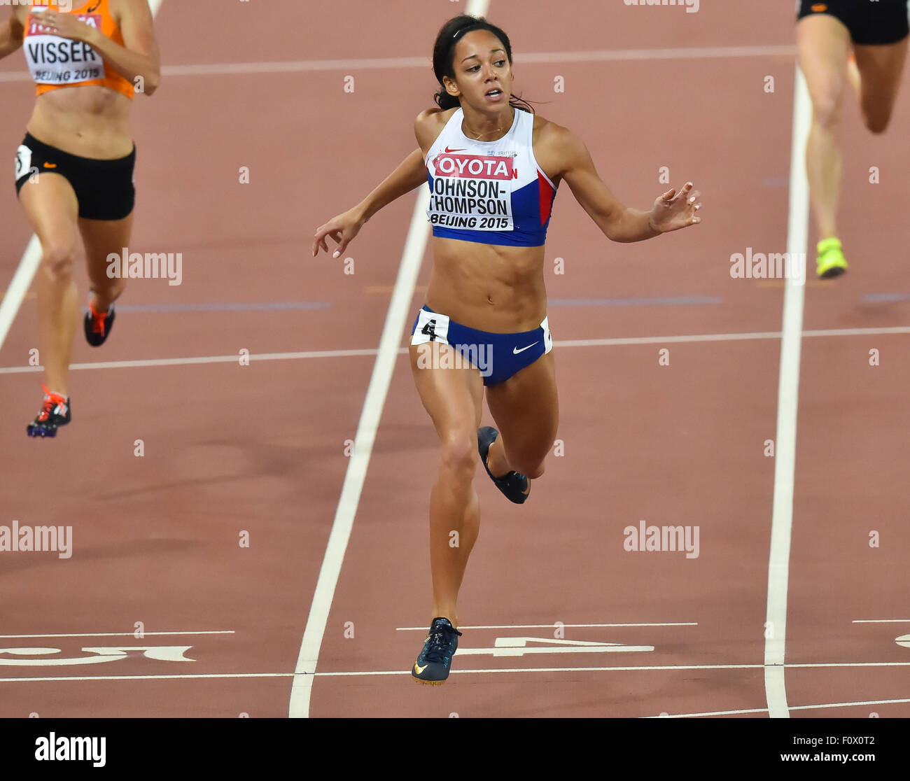 Katarina Johnson-Thompson of Great Britain in the 200m race in the women's heptathlon during day 1 of the 2015 IAAF World Championships at National Stadium on August 22, 2015 in Beijing, China. (Photo by Roger Sedres/Alamy Live News) Stock Photo