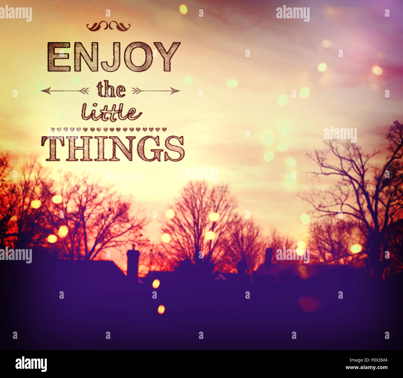 Enjoy the Little Things text on twilight background Stock Photo