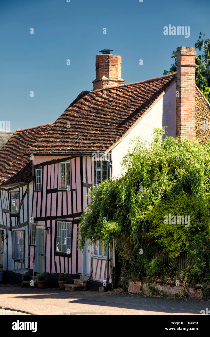 Historic timber framed houses, High Street, Lavenham, Suffolk, UK Stock Photo