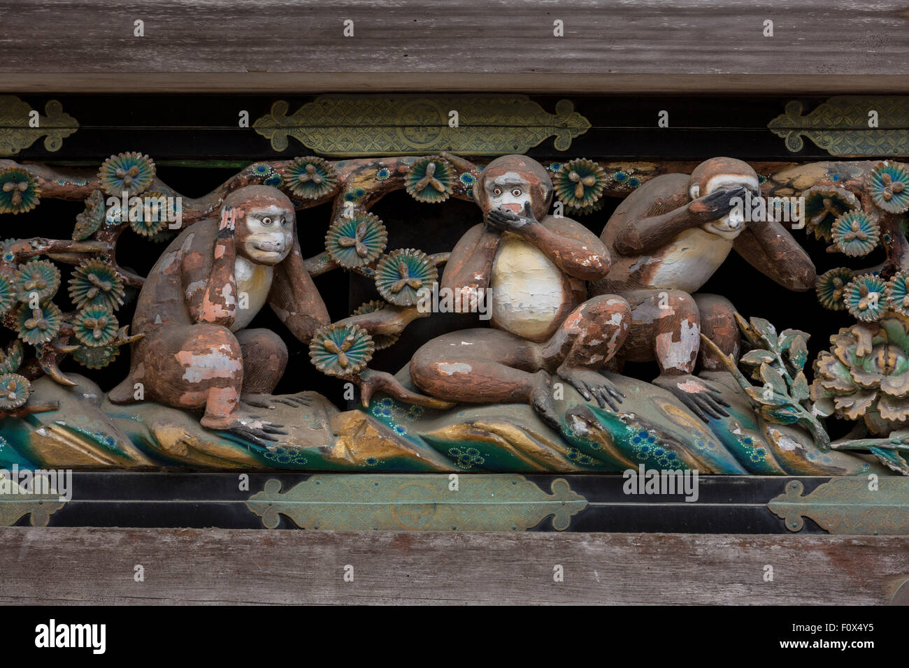 The three wise monkeys, Toshogu Shrine, Nikkō, Tochigi Prefecture, Japan. Stock Photo