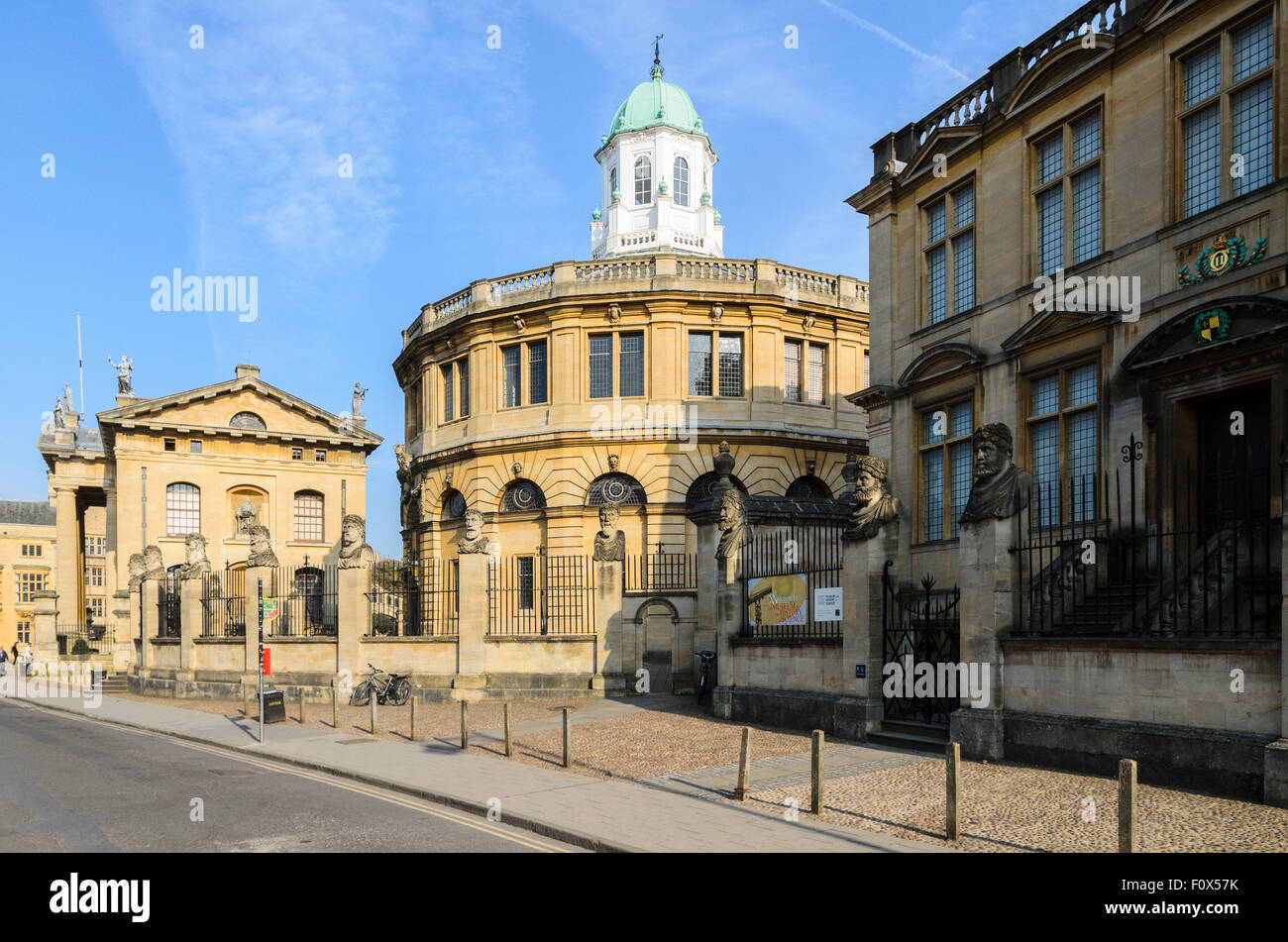 A view of the Sheldonian Theatre from Broad Street, Oxford, Oxfordshire, England, UK. Stock Photo