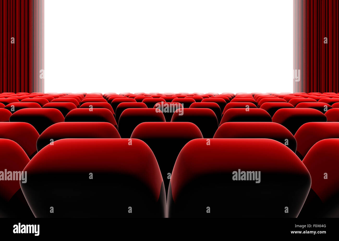 Cinema or theater screen and stage with row of seats Stock Photo - Alamy