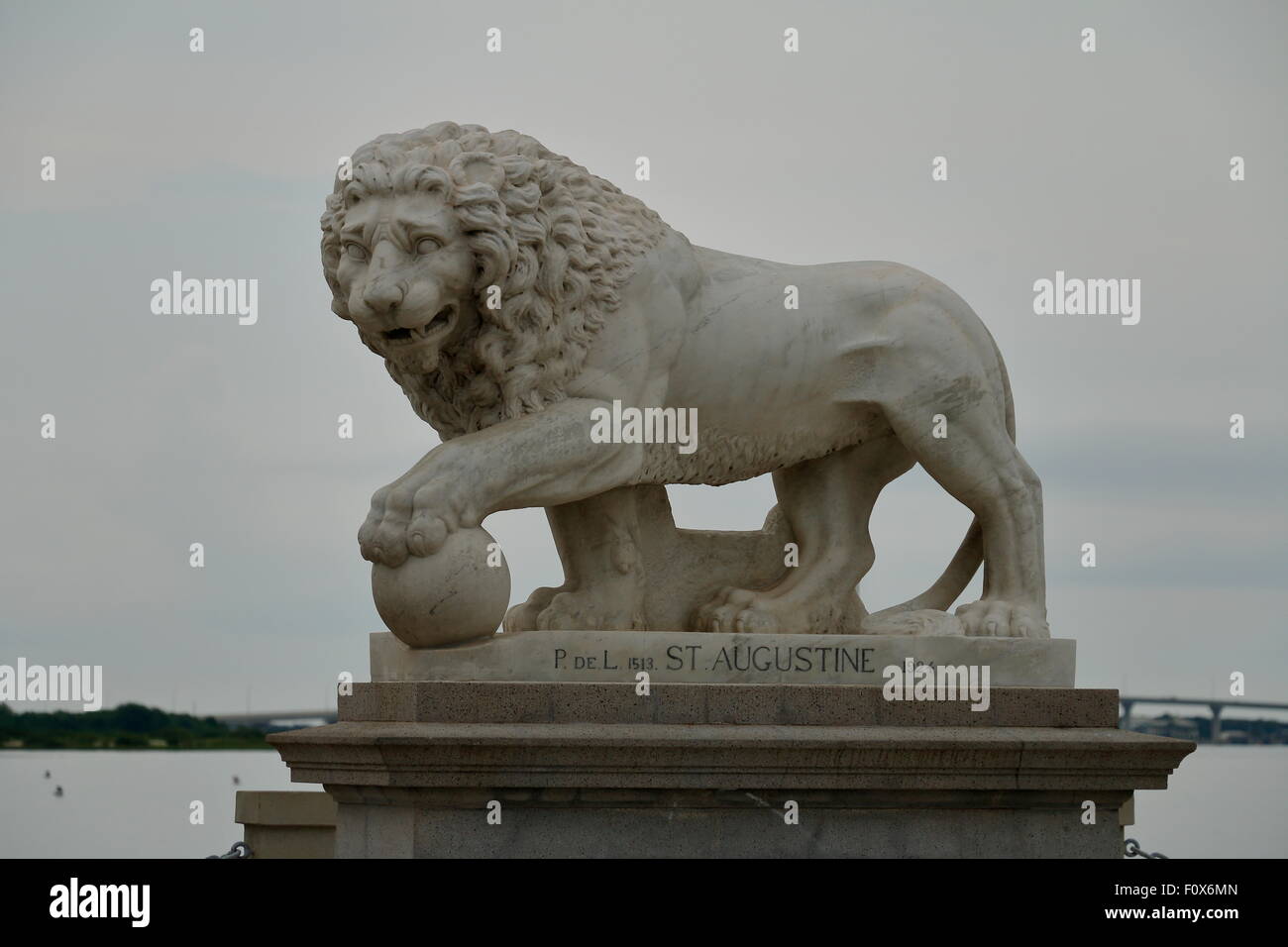 Full side view of lion statue on north side of Bridge of Lions St