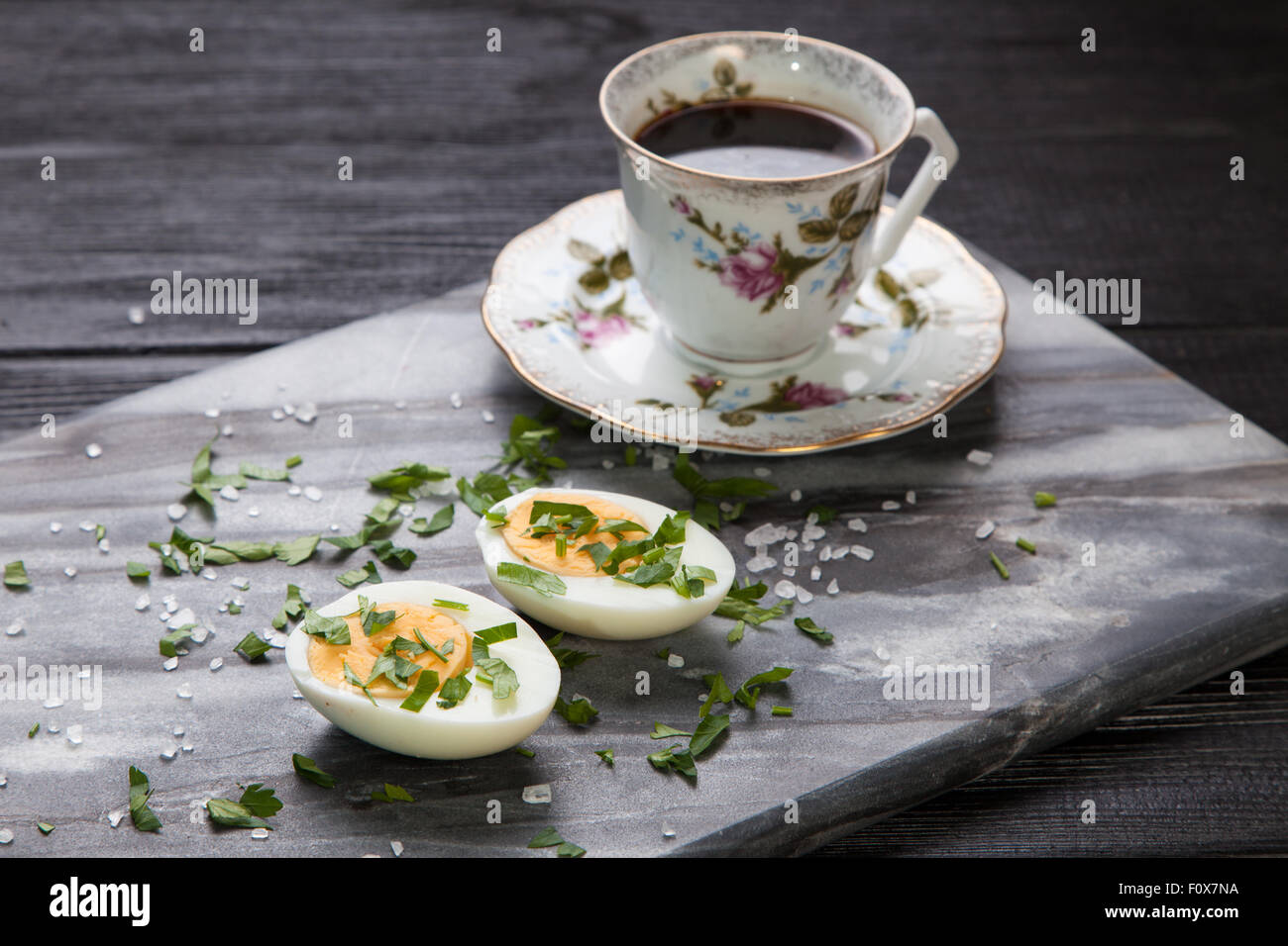 Boiled eggs and coffee Stock Photo Alamy