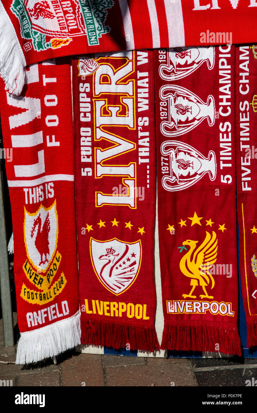 Liverpool,  scarves of Liverpool football club Stock Photo