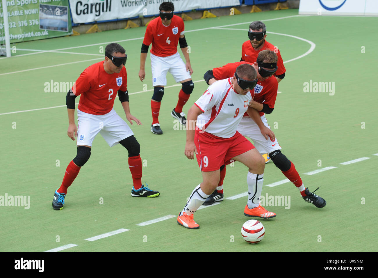 Hereford, UK. 22nd August, 2015. The IBSA Blind Football European Championships 2015 at Point 4, Hereford. England v Poland - generic match action. Credit:  James Maggs/Alamy Live News Stock Photo