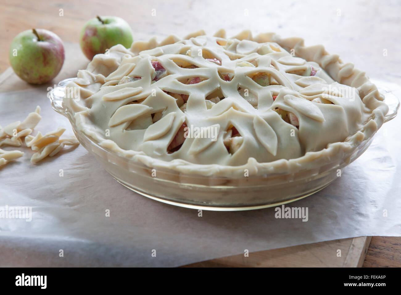 home made apple pie with lattice crust before baking Stock Photo Alamy