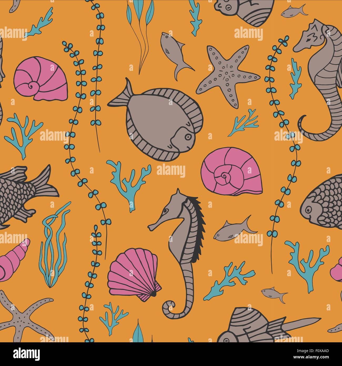 Seamless pattern with hand drawn fishes Stock Vector Image & Art - Alamy